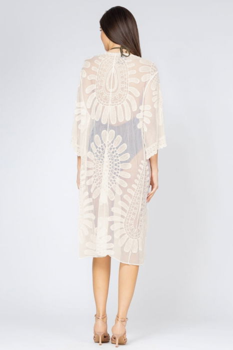 Pareo bej din dantela, din bumbac brodat [3]