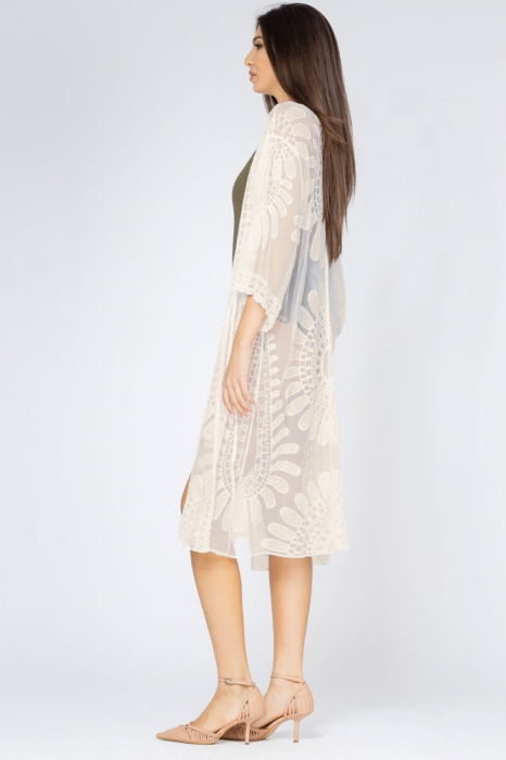 Pareo bej din dantela, din bumbac brodat [2]