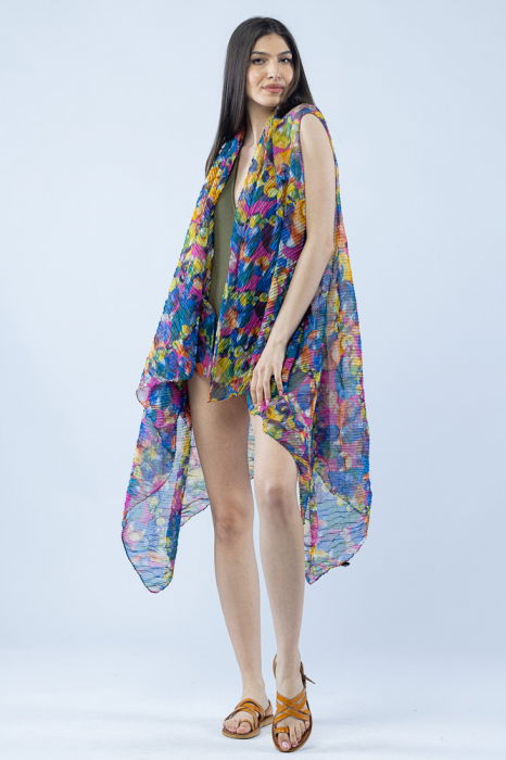Pareo plaja din material plisat matasos si usor, imprimeu cercuri multicolore [3]