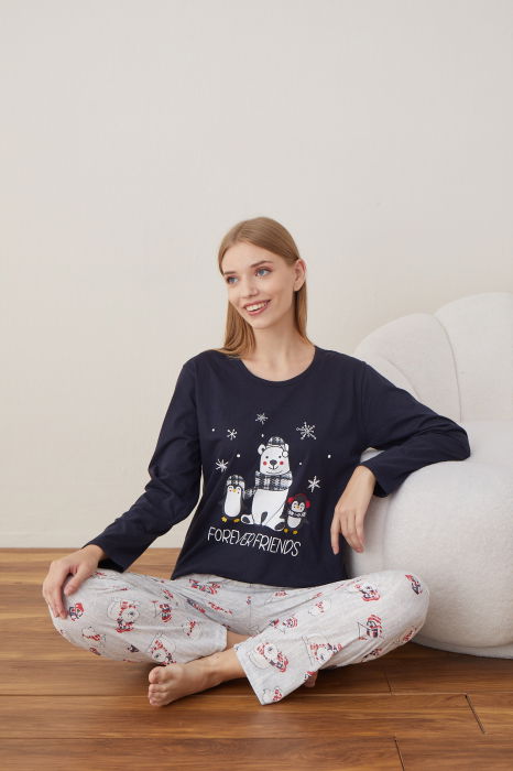 Pijama de Craciun din bumbac, doua piese cu prietenii lui Mos Craciun [4]