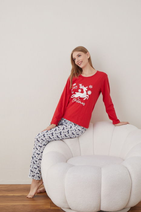 Pijama de Craciun din bumbac, doua piese cu renul lui Mos Craciun [4]