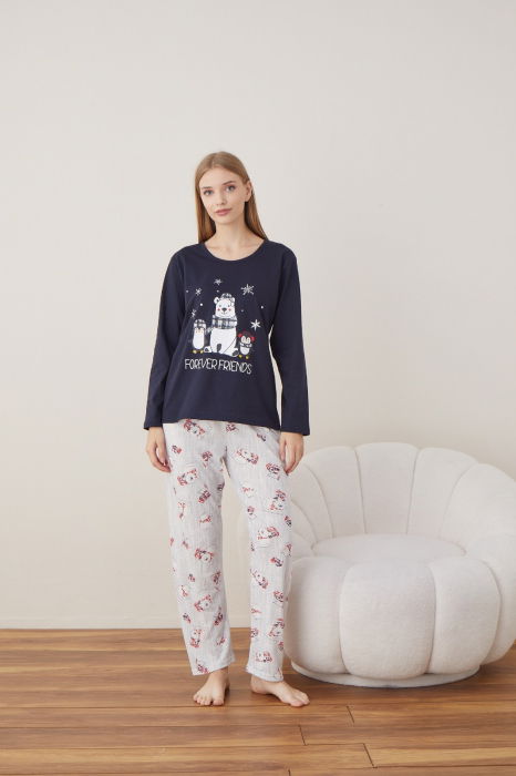 Pijama de Craciun din bumbac, doua piese cu prietenii lui Mos Craciun [1]