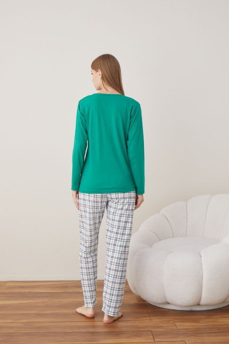 Pijama de Craciun din bumbac, doua piese cu Renul lui Mos Craciun pe verde [3]