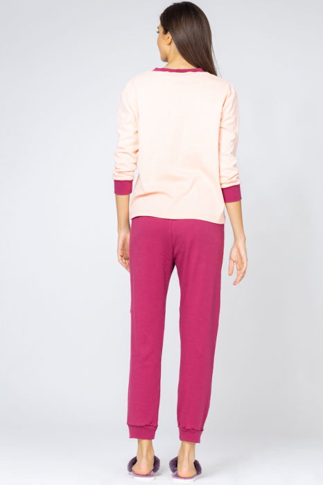 Pijama din tricot plin,de bumbac,doua piese cu fluture, roz - visiniu [3]