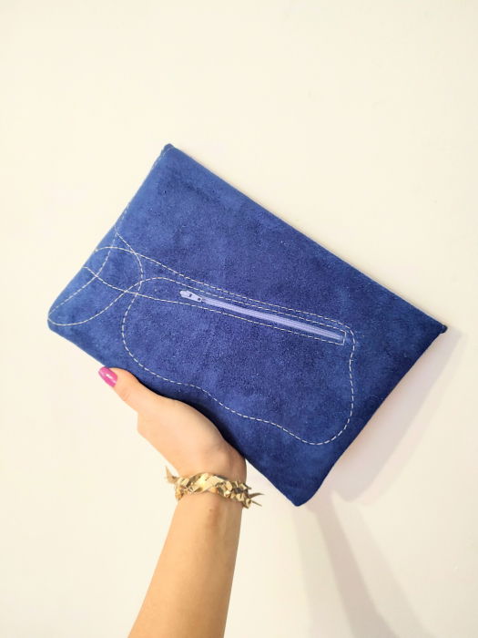 Plic albastru electric din piele naturala întoarsă , cu trandafir tridimensional ,festiv [2]