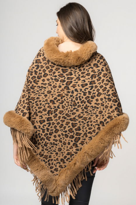 Poncho animal print camel, de oras, tivit cu blana [5]
