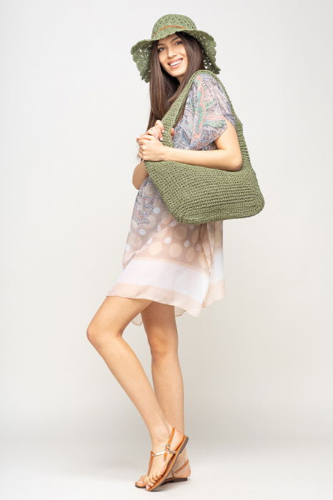 Rochie de plaja tip poncho cu motive florale si buline bej, vascoza [3]