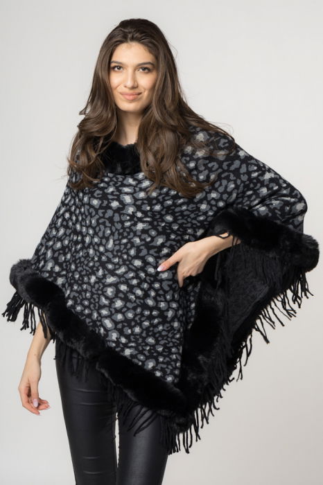 Poncho animal print negru, de oras tivit cu blana [2]