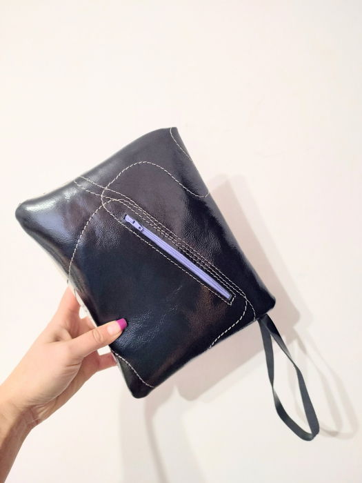 Portfard handmade , din piele naturala neagra și imprimata [3]