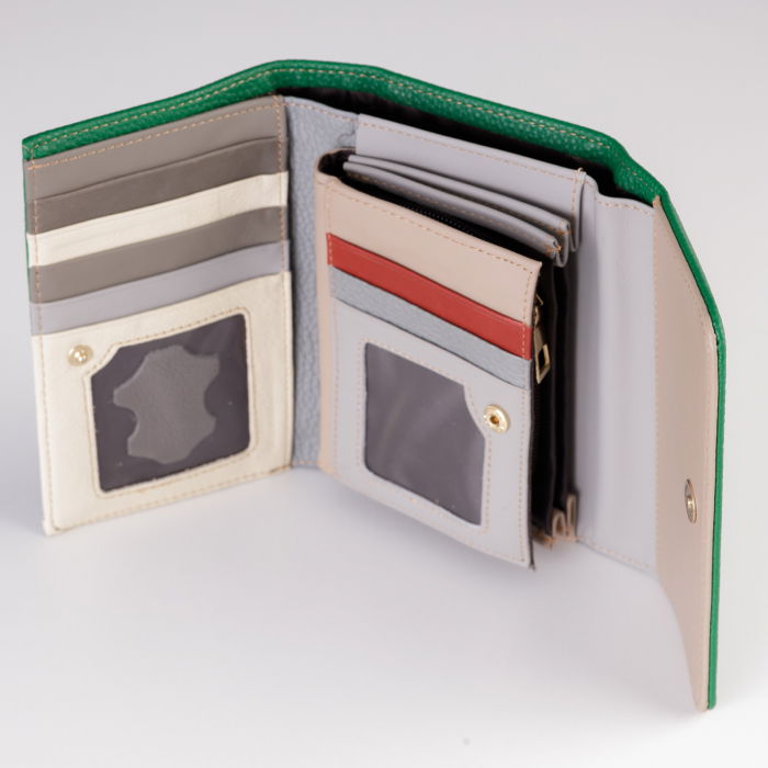 Portofel din piele naturala, cu capsa, verde [3]