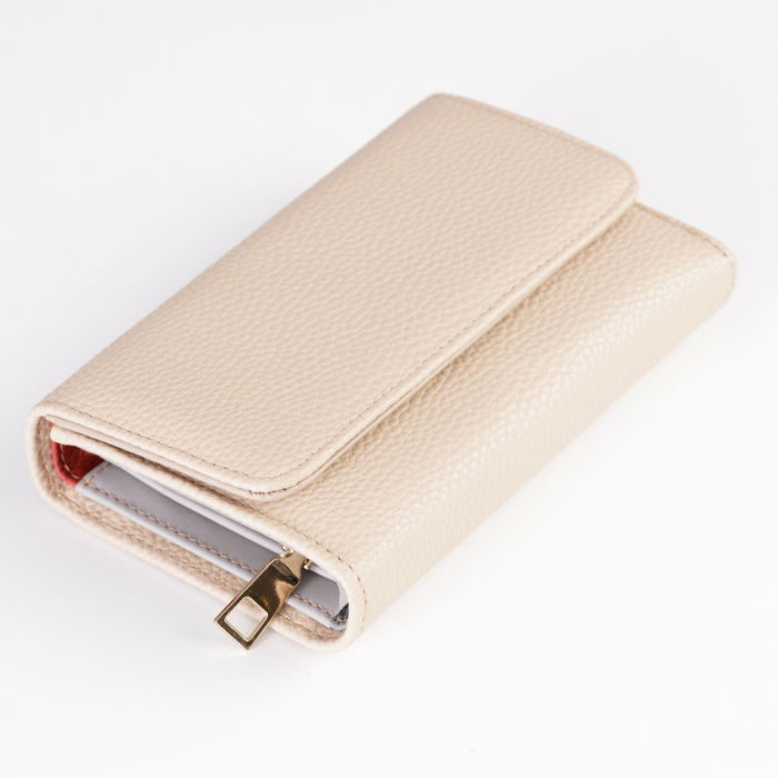 Portofel din piele naturala, cu capsa, roz caisa [2]