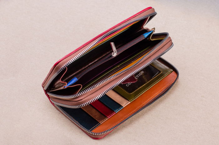 Portofel multicolor din piele naturala impletita, cu doua fermoare [3]