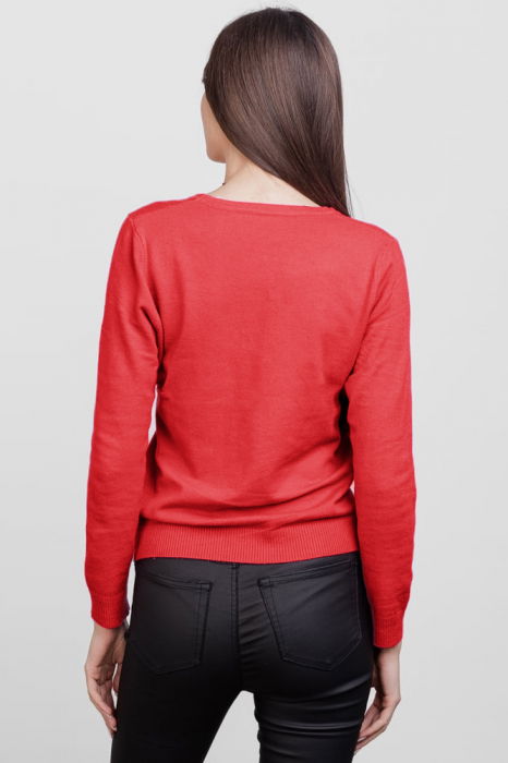 Pulover cu decolteu V, din vascoza, rosu [3]