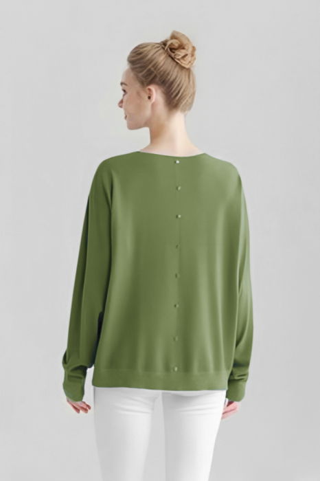 Pulover cu detalii lurex si nasturei pe spate, verde olive [2]