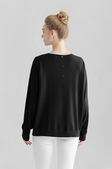 Pulover cu detalii lurex si nasturei pe spate, negru [2]