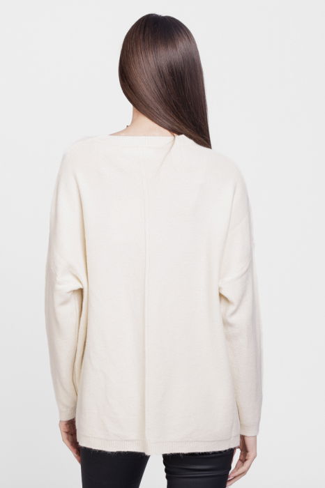 Pulover drept, la baza gatului, din vascoza si lana, alb  ivory [3]