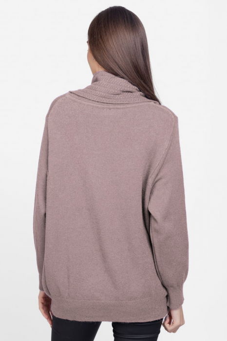 Pulover cu guler inalt elegant, din vascoza si lana, bej inchis [3]