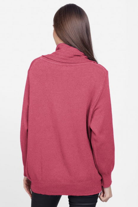 Pulover cu guler inalt elegant, din vascoza si lana, roz inchis [3]