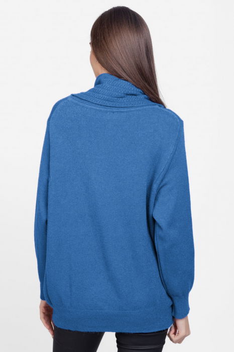 Pulover cu guler inalt elegant, din vascoza si lana, albastru [3]