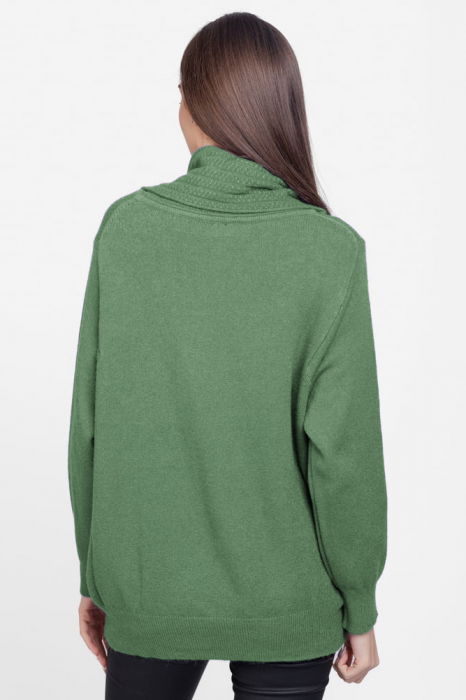 Pulover cu guler inalt elegant, din vascoza si lana, verde [3]