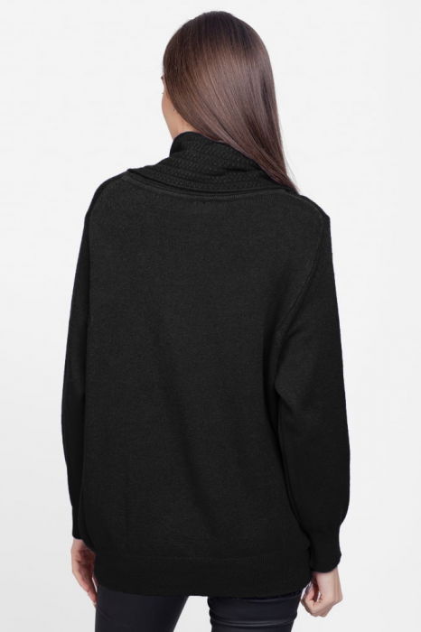 Pulover cu guler inalt elegant, din vascoza si lana, negru [3]
