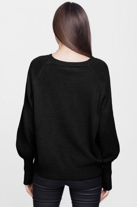Pulover cu maneci bufante din vascoza si lana, negru [3]