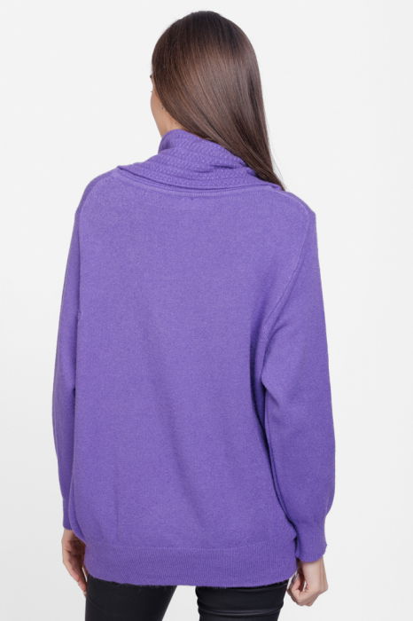 Pulover cu guler inalt elegant, din vascoza si lana, mov [3]
