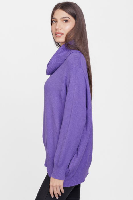 Pulover cu guler inalt elegant, din vascoza si lana, mov [2]