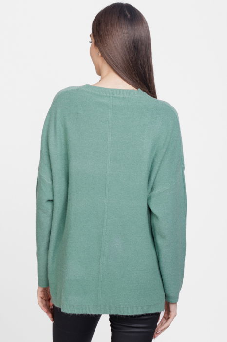 Pulover drept, la baza gatului, din vascoza si lana, verde [3]