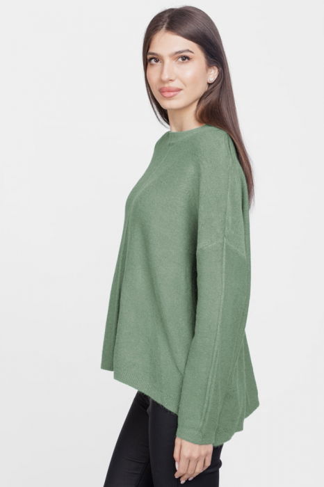 Pulover drept, la baza gatului, din vascoza si lana, verde kaki [2]