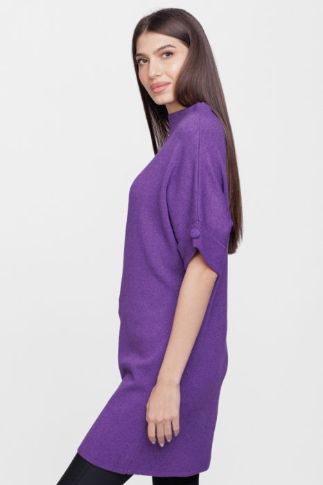 Rochie scurta tricotata, cu maneca scurta si nasture, din vascoza, mov [2]