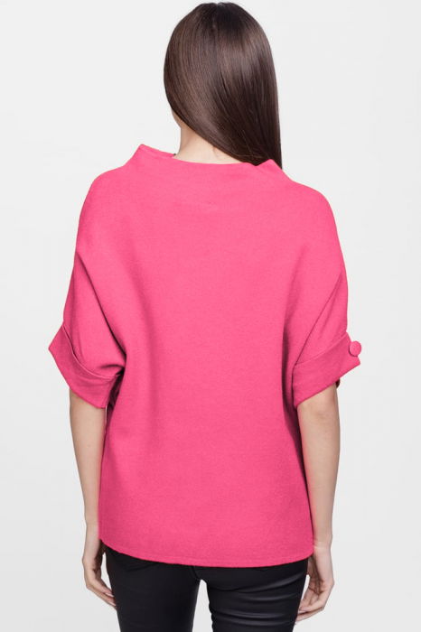 Pulover elegant cu maneca scurta si nasture, din vascoza, fucsia [3]
