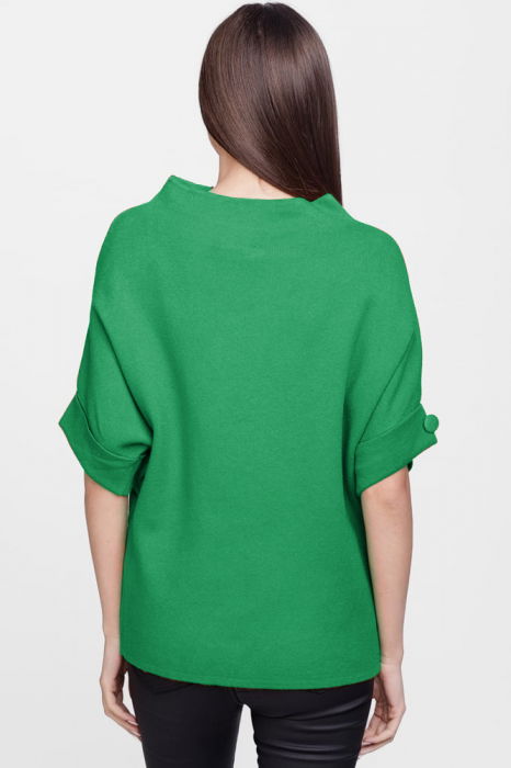 Pulover elegant cu maneca scurta si nasture, din vascoza, verde [3]
