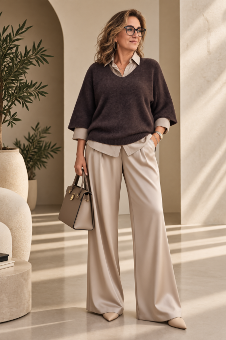 Pulover fin cu alpaca, oversize cu maneca fluture, maro