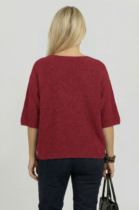 Pulover pufos cu alpaca, oversize cu maneca fluture, bordo [2]