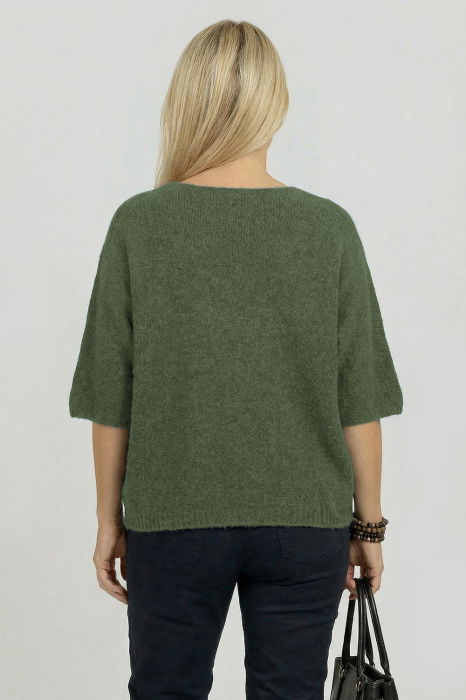 Pulover pufos cu alpaca, oversize cu maneca fluture, verde pastelat [2]