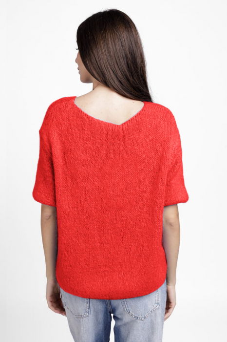 Pulover pufos cu maneca scurta, cu mohair si lana, rosu [3]