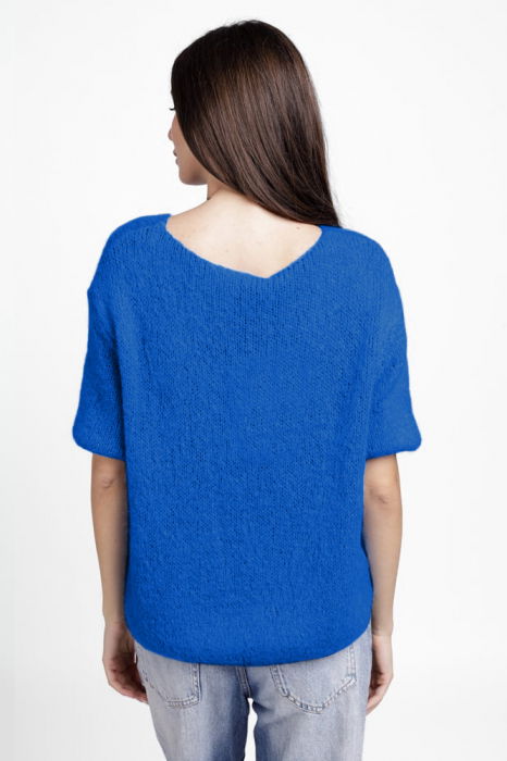 Pulover pufos cu maneca scurta, cu mohair si lana, albastru electric [3]