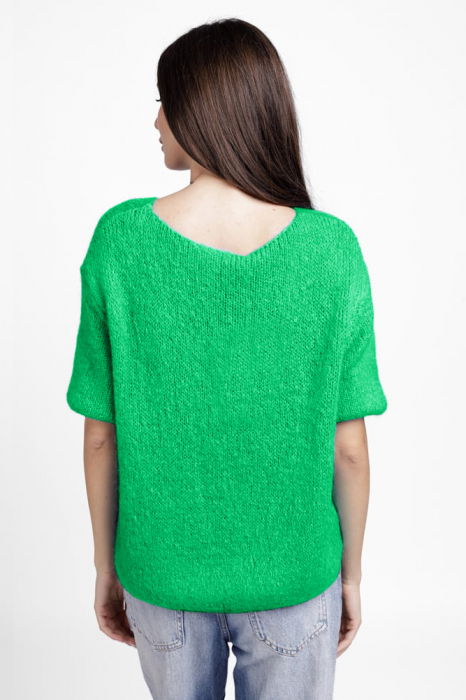 Pulover pufos cu maneca scurta, cu mohair si lana, verde [3]