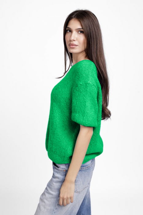 Pulover pufos cu maneca scurta, cu mohair si lana, verde [2]