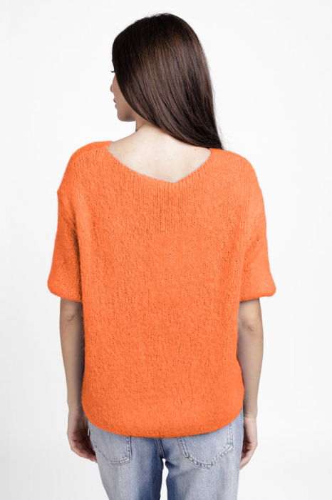 Pulover pufos cu maneca scurta, cu mohair si lana, portocaliu [3]
