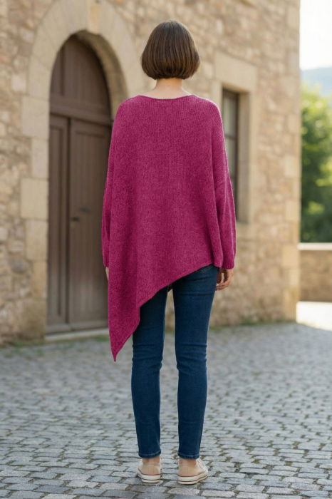 Pulover pufos magenta, oversize cu colt si decolteu in V [3]