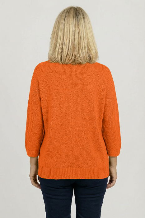 Pulover pufos portocaliu cu decolteu in V si maneca fluture [3]