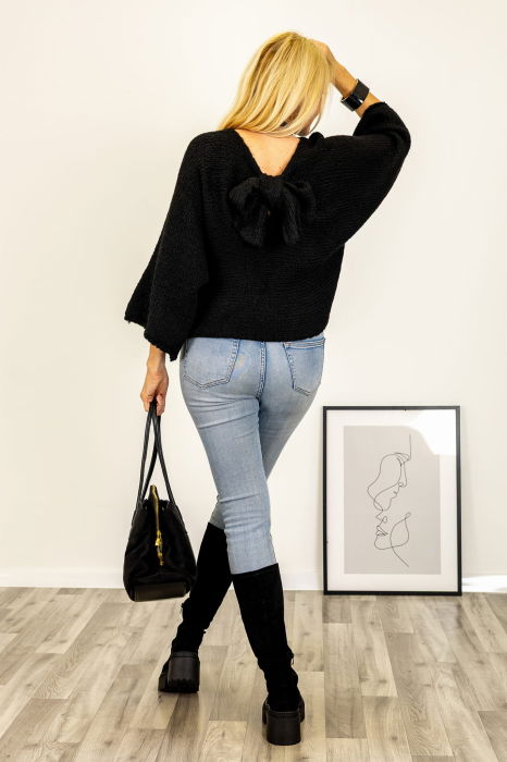 Pulover reversibil negru, oversize cu funda si maneca fluture [5]