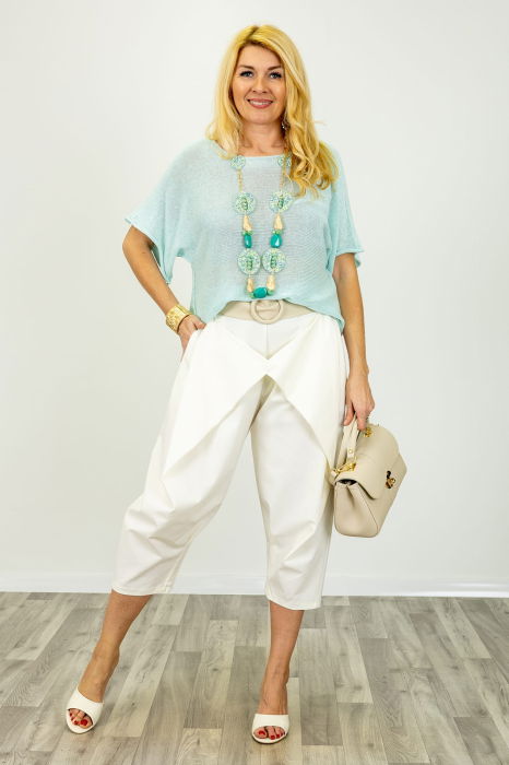 Bluza din bumbac tricotat cu maneca scurta kimono, verde menta [1]