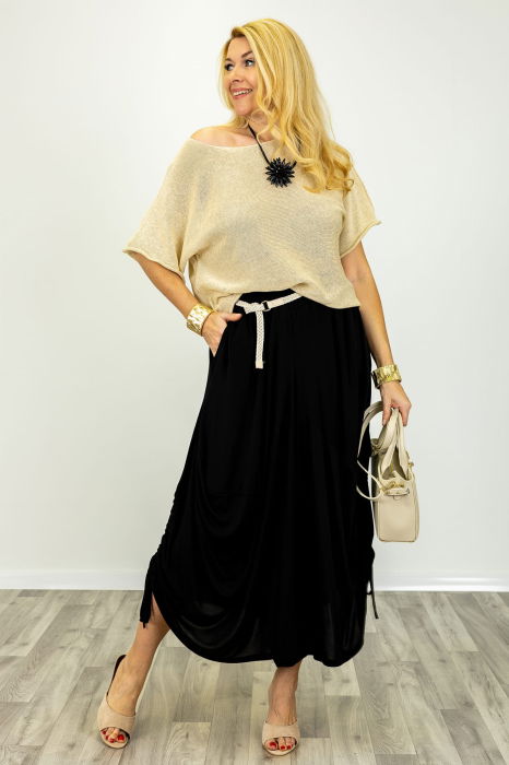 Bluza din bumbac tricotat cu maneca scurta kimono, bej [7]