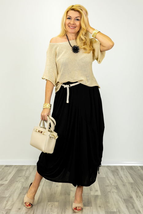 Bluza din bumbac tricotat cu maneca scurta kimono, bej [6]