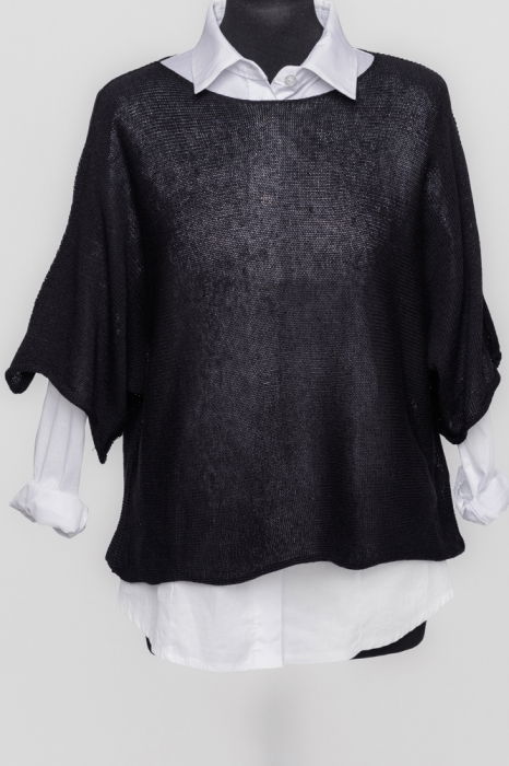 Pulover subtire si versatil cu maneca cazuta din bumbac, negru [1]