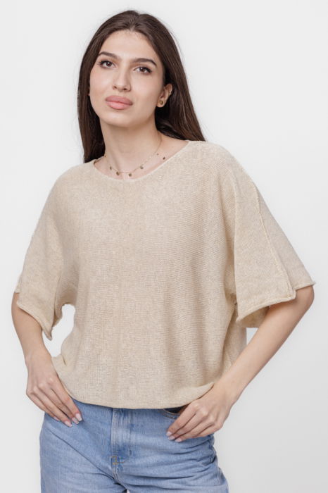 Pulover subtire si versatil cu maneca cazuta din bumbac, fucsia [2]