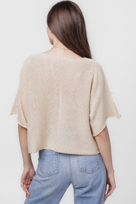 Pulover subtire si versatil cu maneca cazuta din bumbac, verde ou de rata [4]